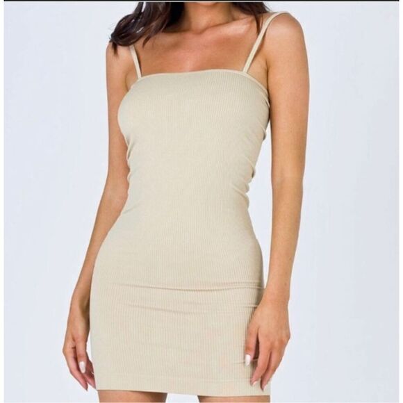 Princess Polly Samantha Mini Dress Beige Size L/XL - Picture 2 of 10